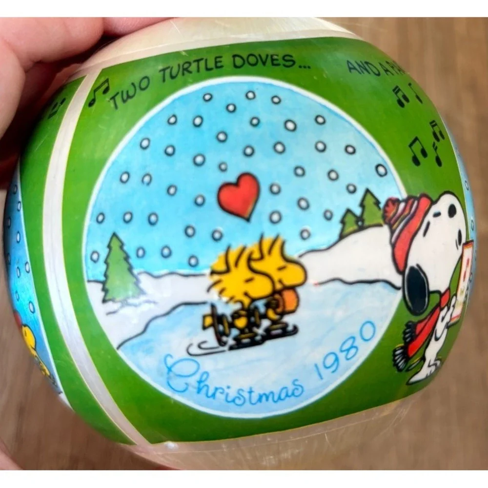 Hallmark 1980 12 Days of Christmas Peanuts Satin Ball Ornament Snoopy Woodstock